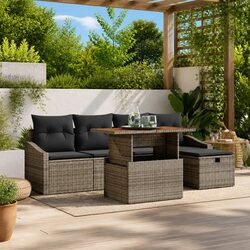 Garden Sofa Set Height-Adjustable 6 Piece Grey Outdoor Furniture Patio Seating