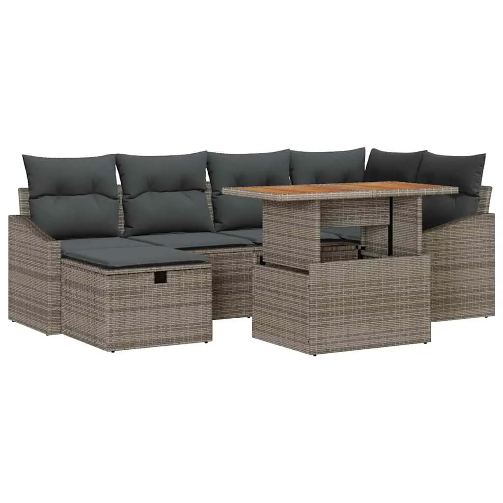 Garden Sofa Set Height-Adjustable 7 Piece Grey Poly Rattan Outdoor Furniture