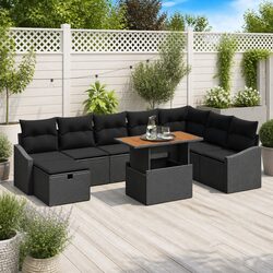 Outdoor Garden Sofa Set 9 Pieces Height-Adjustable Black Poly Rattan Modular
