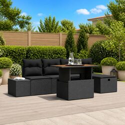 Garden Sofa Set Height-Adjustable 6 Piece Outdoor Furniture Poly Rattan Black