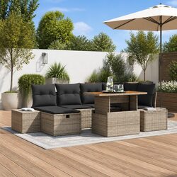 Garden Sofa Set Height-Adjustable 7 Pieces Grey Poly Rattan Outdoor Furniture