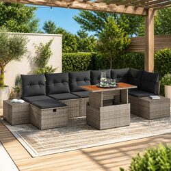 Garden Sofa Set 8 Piece Modular Outdoor Furniture Height Adjustable Grey Rattan