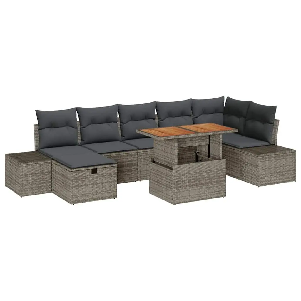 Garden Sofa Set 8 Piece Modular Outdoor Furniture Height Adjustable Grey Rattan