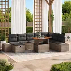 Outdoor Garden Sofa Set 9pc Modular Poly Rattan Furniture Grey with Storage