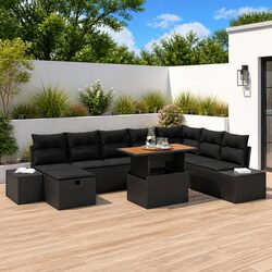 Modular Garden Sofa Set 9 Pieces Outdoor Furniture Black Poly Rattan with