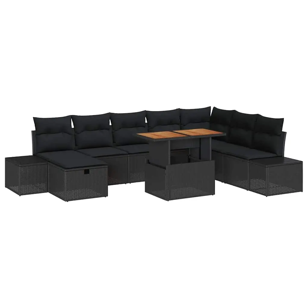 Modular Garden Sofa Set 9 Pieces Outdoor Furniture Black Poly Rattan with
