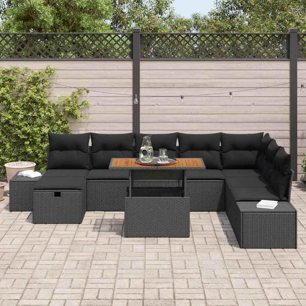 Modular Garden Sofa Set 9 Pieces Outdoor Furniture Black Poly Rattan with