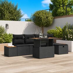 Garden Sofa Set 6-Piece Height-Adjustable Outdoor Furniture Patio Black Rattan