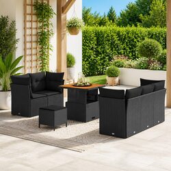 Outdoor Garden Sofa Set 8-Piece Modular Black Poly Rattan Patio Furniture