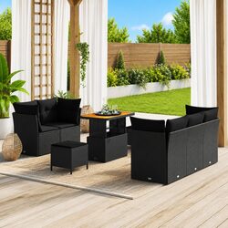 Modular Garden Sofa Set 8 Pcs Black Outdoor Furniture Poly Rattan Patio Lounge