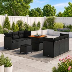Modular Garden Sofa Set Height-Adjustable 9 Pieces Black Outdoor Furniture