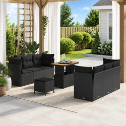 Modular Garden Sofa Set 9 Pieces Black Poly Rattan Outdoor Furniture Patio