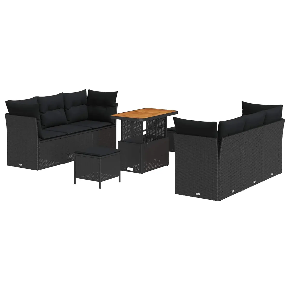 Modular Garden Sofa Set 9 Pieces Black Poly Rattan Outdoor Furniture Patio