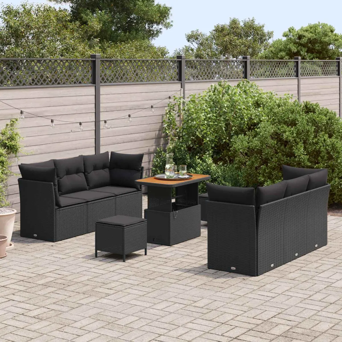 Modular Garden Sofa Set 9 Pieces Black Poly Rattan Outdoor Furniture Patio
