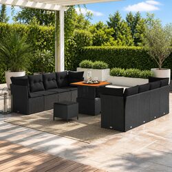 Garden Sofa Set 11 Pieces Height-Adjustable Outdoor Furniture Black Poly Rattan
