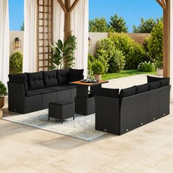 Garden Sofa Set 11 Pieces Outdoor Furniture Modular Rattan Seating Black