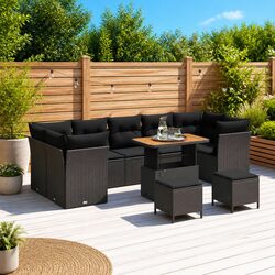 Garden Sofa Set 10 Piece Modular Outdoor Furniture Black Poly Rattan Patio