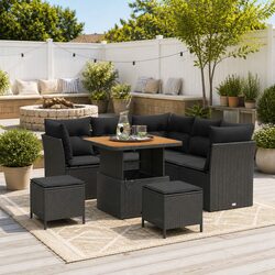 Garden Sofa Set 8 Pieces Outdoor Seating Poly Rattan Modular Lounge Patio Black