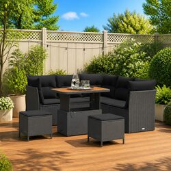 Outdoor Garden Sofa Set 8 Pieces Modular Black Poly Rattan Patio Furniture