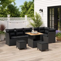 Garden Sofa Set 9 Piece Modular Outdoor Furniture Black Poly Rattan Patio Lounge