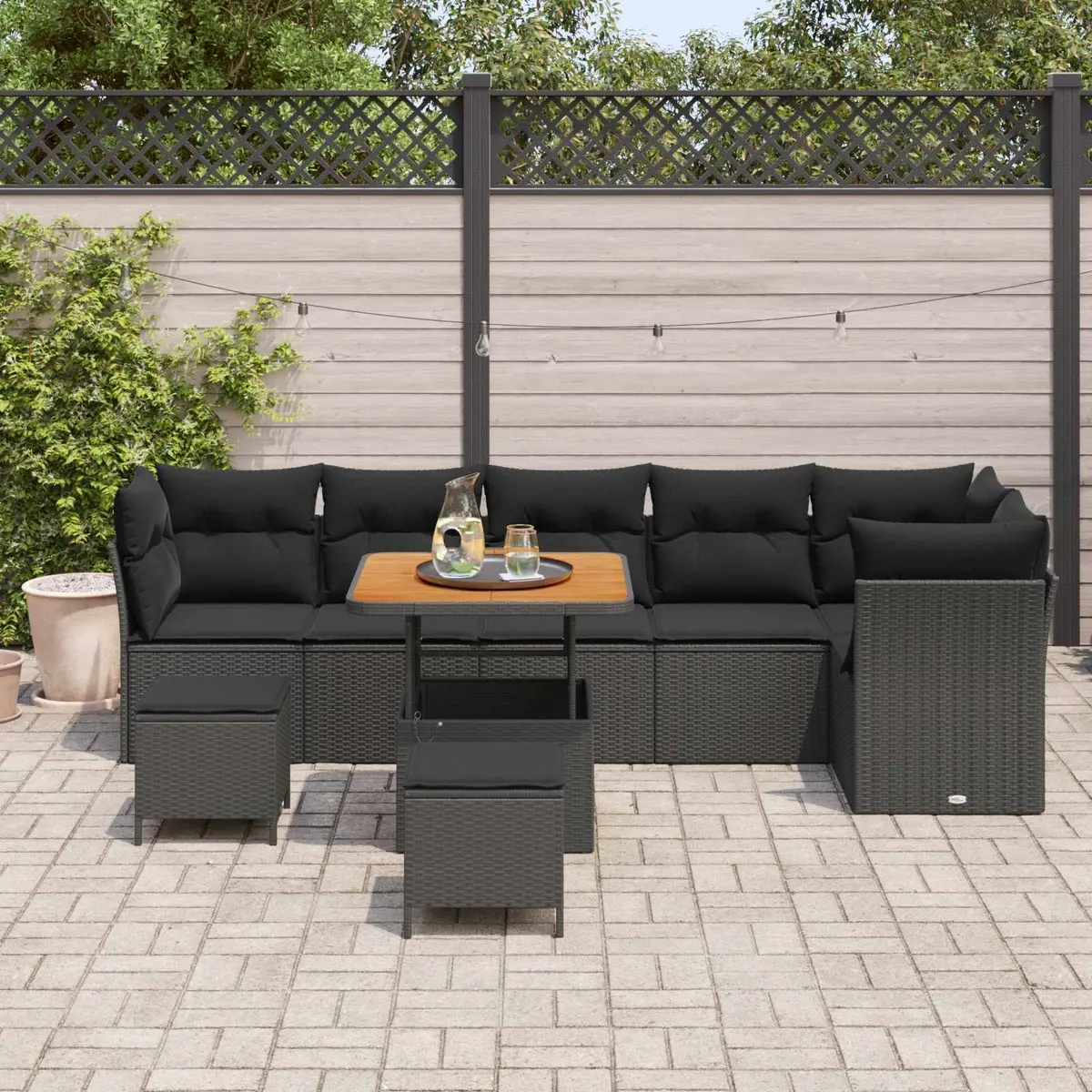 Garden Sofa Set Modular Outdoor Furniture 9 Piece Black Poly Rattan