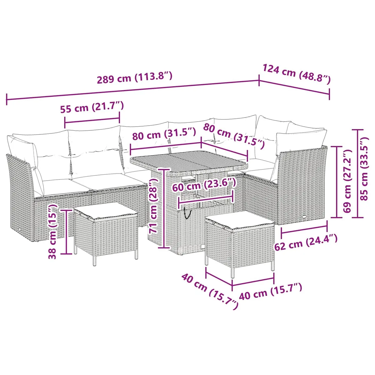 Garden Sofa Set Modular Outdoor Furniture 9 Piece Black Poly Rattan