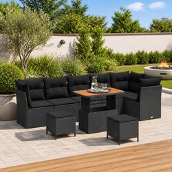 Garden Sofa Set 9 Piece Modular Outdoor Furniture Black Poly Rattan Patio Lounge