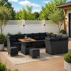 Outdoor Garden Sofa Set 12 Piece Modular Black Poly Rattan Patio Furniture