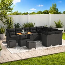 Outdoor Garden Sofa Set 12 pcs Height-Adjustable Modular Patio Furniture Black