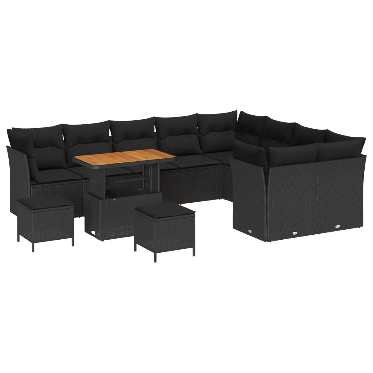 Outdoor Garden Sofa Set Modular Height-Adjustable 12 pcs Black