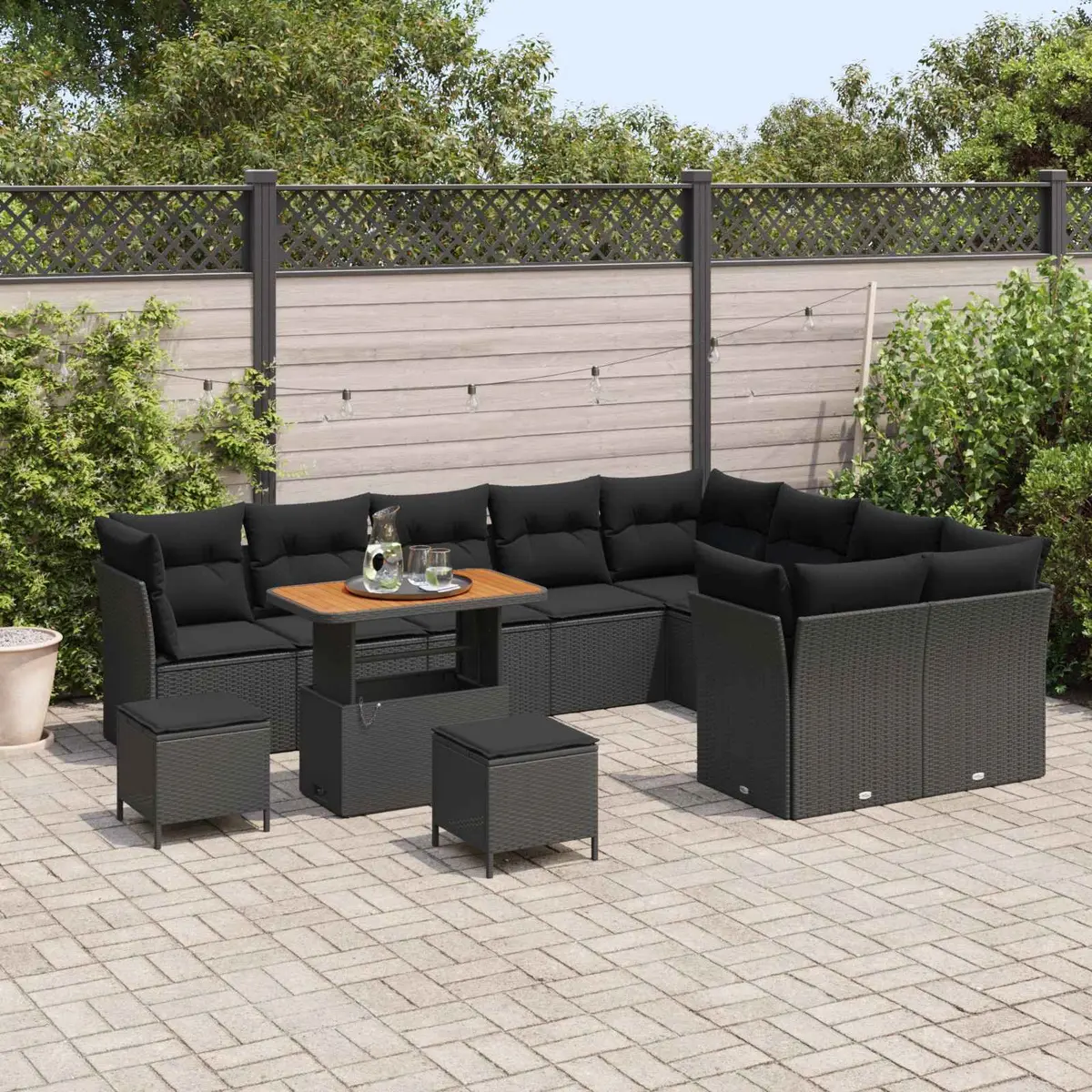 Outdoor Garden Sofa Set Modular Height-Adjustable 12 pcs Black