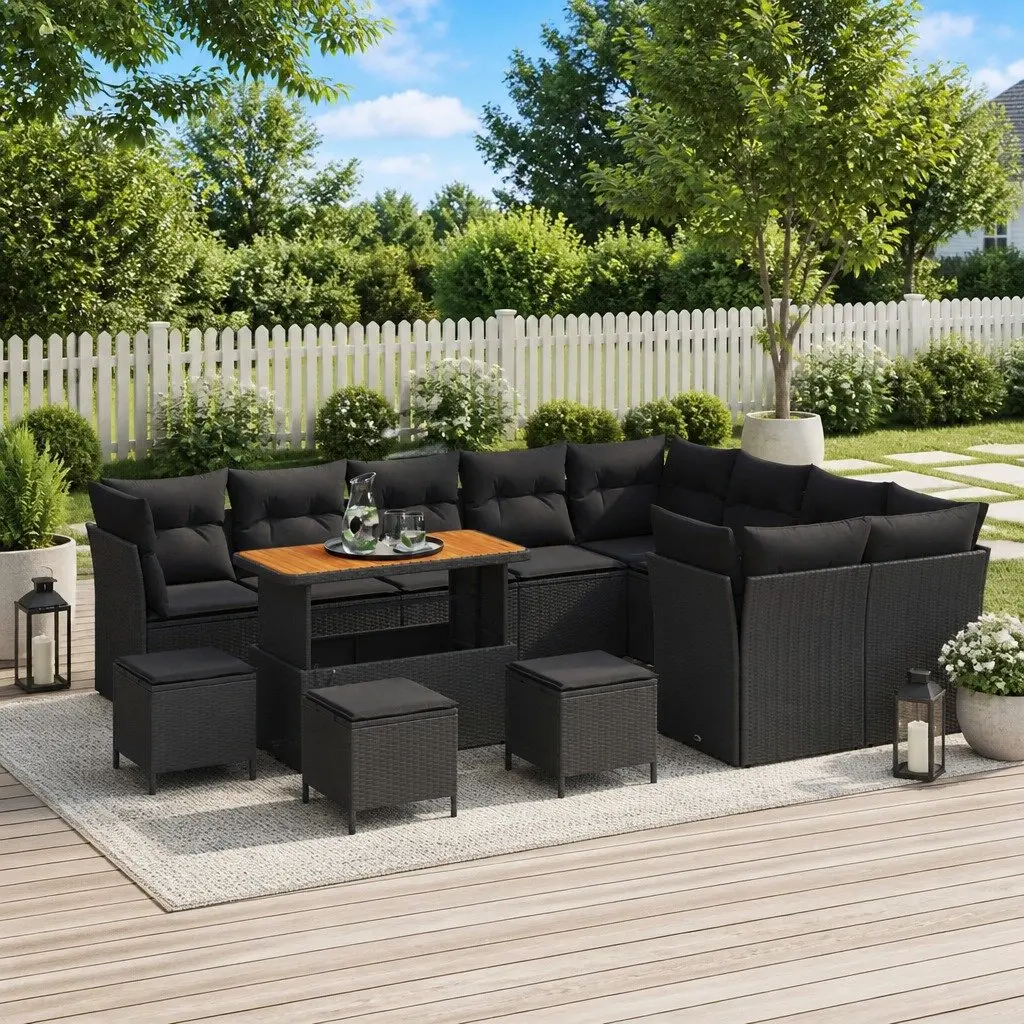Outdoor Garden Sofa Set Modular Height-Adjustable 13 Piece Black Poly Rattan