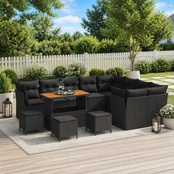 Outdoor Garden Sofa Set 13-Piece Height-Adjustable Modular Black Patio Furniture