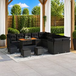 Garden Sofa Set 14 Piece Outdoor Furniture Modular Black Poly Rattan Lounger