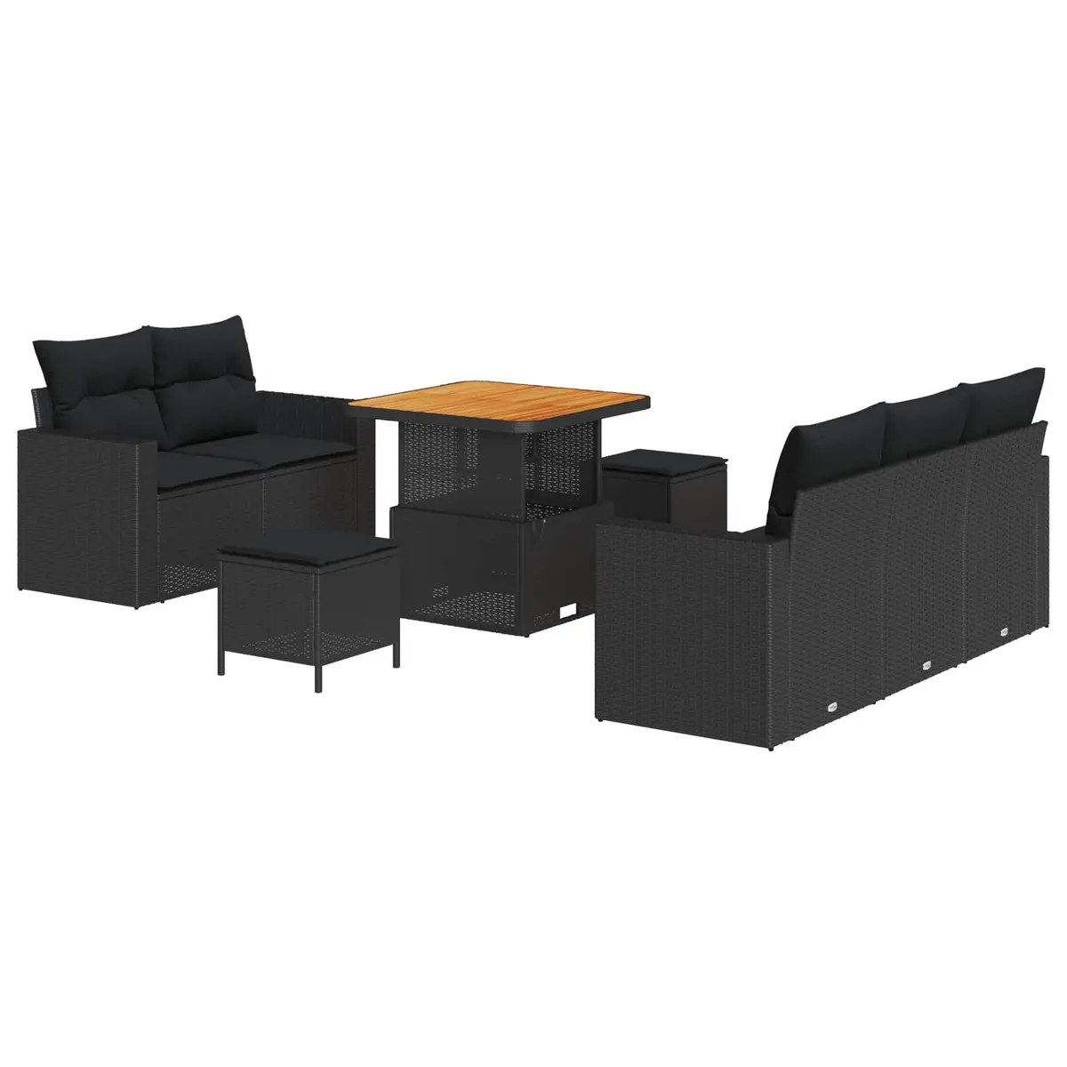Modular Garden Sofa Set 8 Pieces Black Poly Rattan Outdoor Furniture Patio