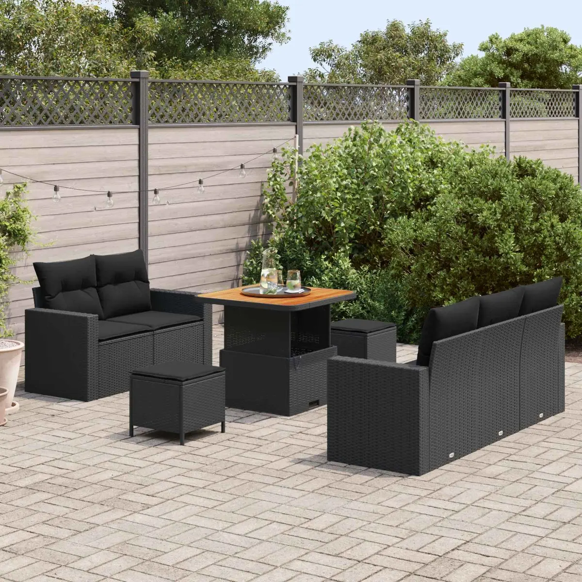 Modular Garden Sofa Set 8 Pieces Black Poly Rattan Outdoor Furniture Patio