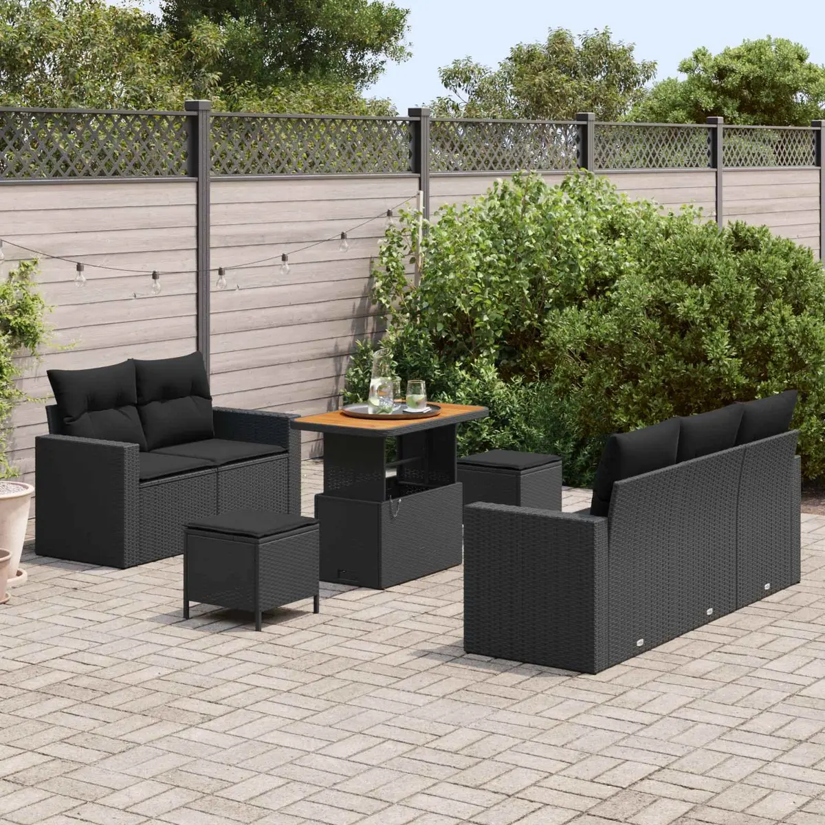 Modular Garden Sofa Set 8 Piece Black Poly Rattan Outdoor Furniture with