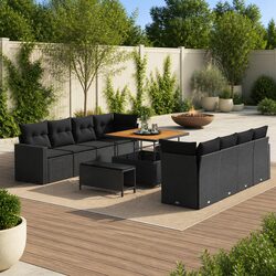 Outdoor Garden Sofa Set 11-Piece Modular Black Poly Rattan Patio Furniture