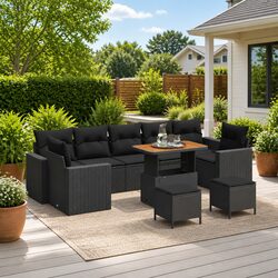 Garden Sofa Set 10 Pieces Outdoor Furniture Black Modular Lounge Seating