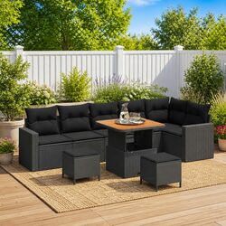 Garden Sofa Set Modular Outdoor Furniture 9 Pieces Height Adjustable Black