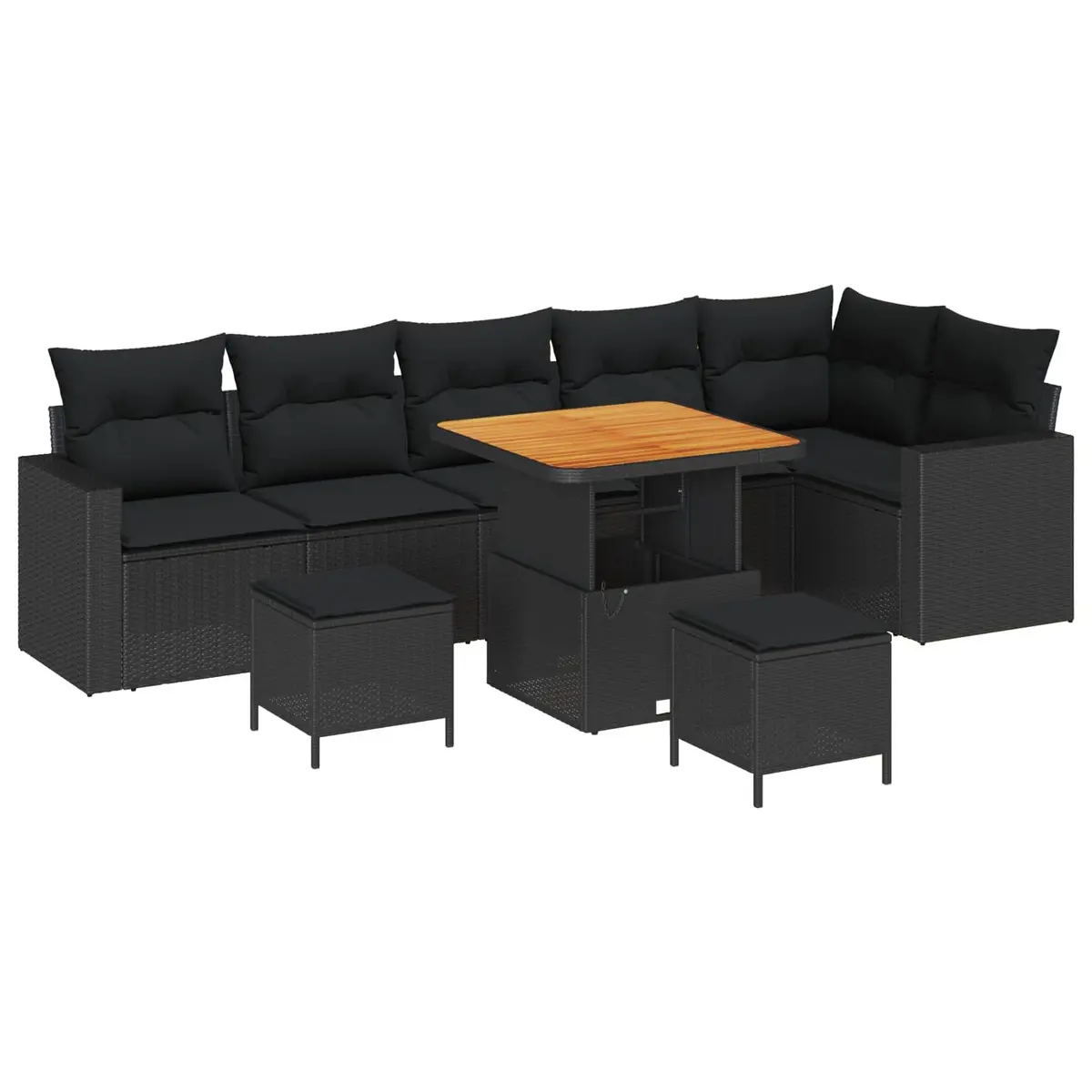 Garden Sofa Set Modular Outdoor Furniture 9 Pieces Height Adjustable Black