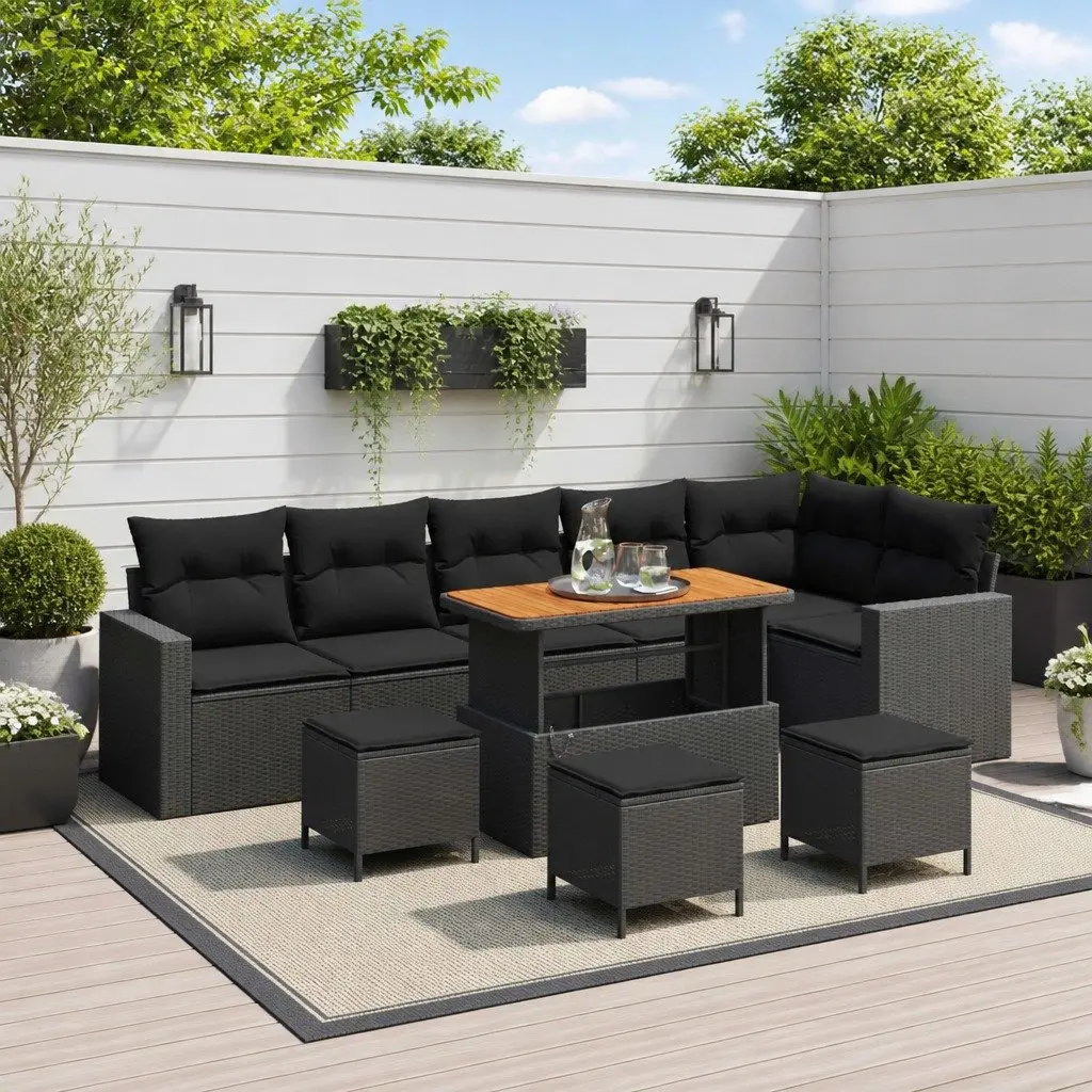 Modular Garden Sofa Set 10 Pieces Height Adjustable Black Poly Rattan