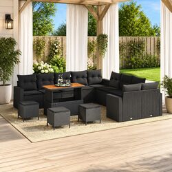 Garden Sofa Set 14 pcs Height-Adjustable Outdoor Seating Black Poly Rattan