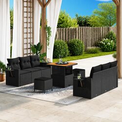 Garden Sofa Set Modular Outdoor Furniture 9 Pieces Black Poly Rattan Cushions