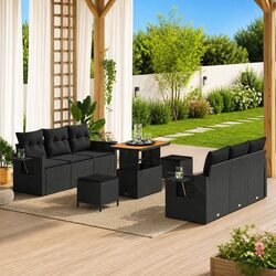 Garden Sofa Set 9 Piece Modular Outdoor Furniture Poly Rattan Black with