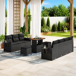Modular Garden Sofa Set 10 Piece Black Poly Rattan Outdoor Furniture with