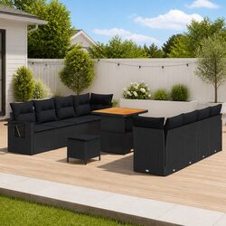 Garden Sofa Set 11 Pieces Modular Outdoor Furniture Black Poly Rattan with