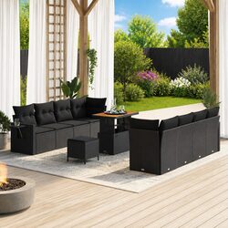 Garden Sofa Set 11-Piece Outdoor Furniture Modular Black Poly Rattan Patio
