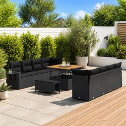 Garden Sofa Set Modular Outdoor Furniture 11 Pieces Black Poly Rattan Cushion
