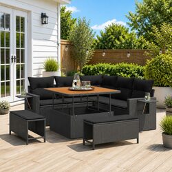 Modular Garden Sofa Set 8 Pieces Black Poly Rattan Outdoor Furniture with